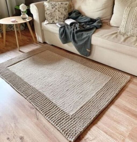 Dywan Natur Prostokątny bawełniany beżowy dywan z ramką 150x100cm