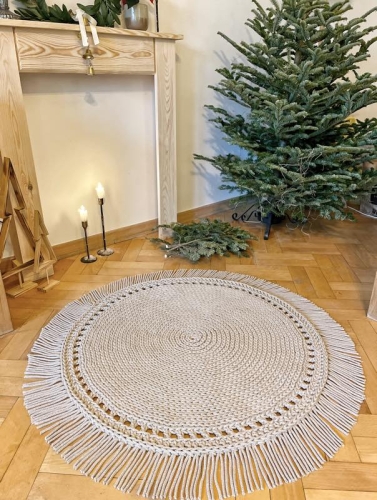Okrągły dywan w stylu Boho z frędzlami 110cm