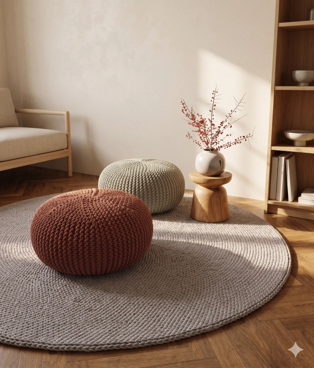 miękki dywan bawełniany okrągły do salonu ręcznie robiony