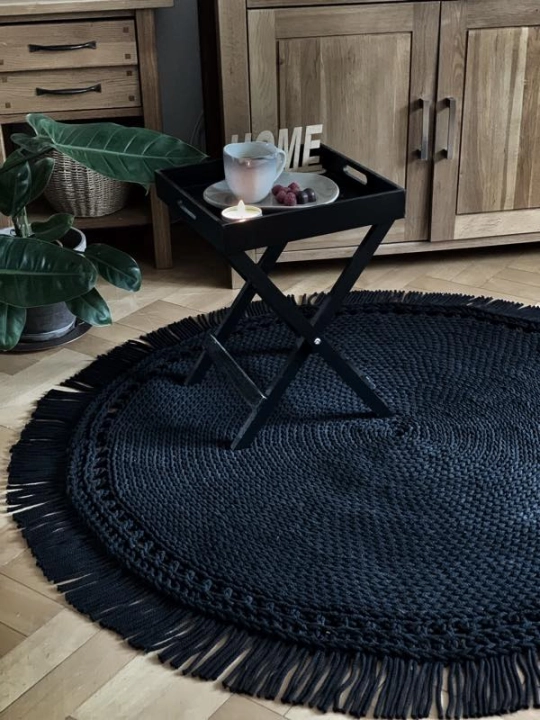 czarny dywan ze sznurka boho 110cm salon styl japandi